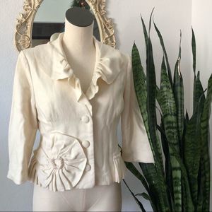 Anthropology Tabitha Ivory Wool 3/4 Sleeve Blazer